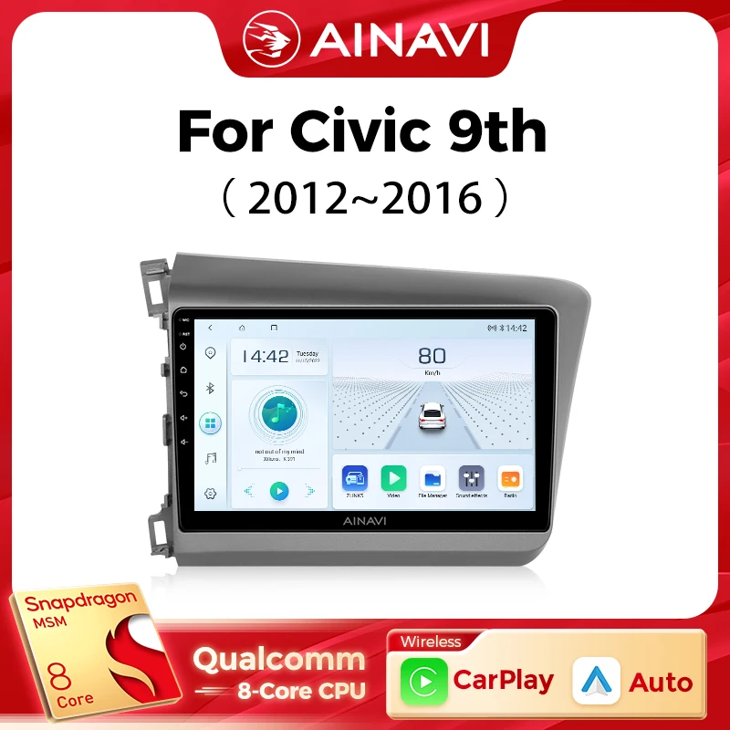 

wi samochodowy odtwarzacz multimedialny dla Honda Civic 9 2012 2013 2014 2015 bezprzewodowy Carplay Android Auto 4G Wifi 2din