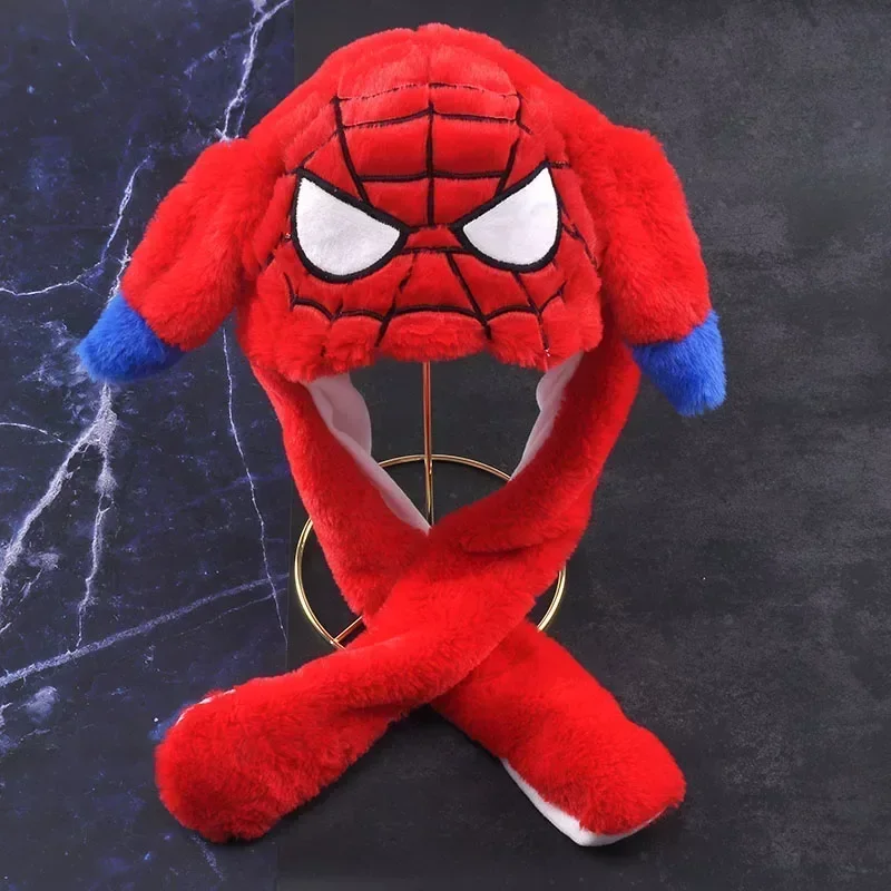 Nowa pluszowa czapka LED Marvel z królikiem, świecąca czapka, figurki anime, czapka Spidermana, zabawki dla dziewczynek, śmieszna czapka z ruchomymi uszami, urocza czapka dla dzieci i dorosłych. ﻿
