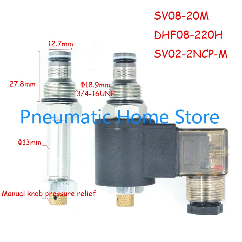 2 Position 2 Way Normally Closed Hydraulic Threaded Cartridge Solenoid Valve SV08-20M DHF08-220H LSV08-2NCPM DC12V AC220V DC24V