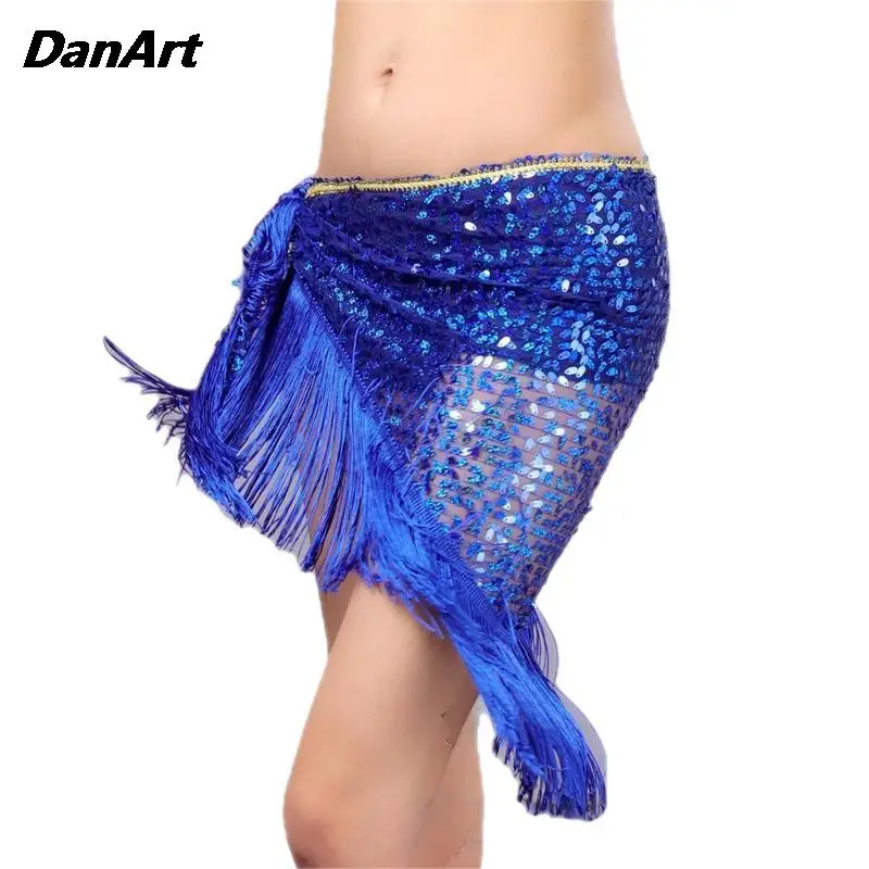 Belly Dance Waist Chain Skirt Women Sequins Hip Scarf Ladies Tassel Wrap Hip Skirt Female Shiny Scarf Indian Waist Scarf Skirt