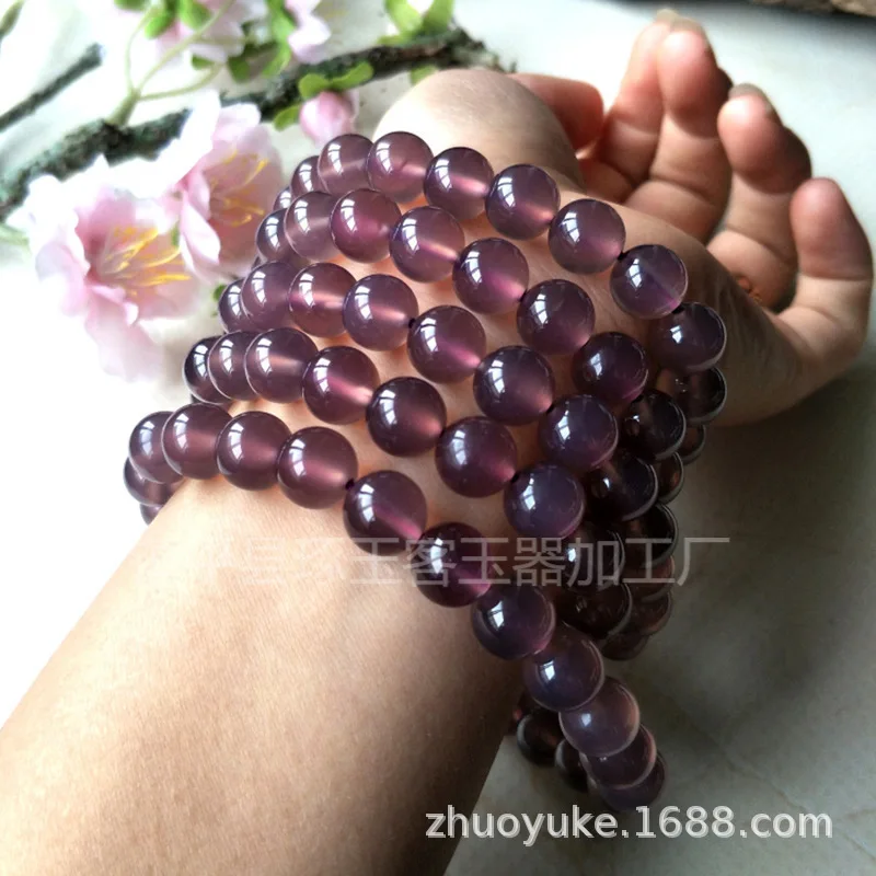 Natural Brazilian Emperor Purple Jadeite Bracelet Raw Mineral Ice Transparent Smoke Purple Agate Buddha Bead Jade Jewelry 5