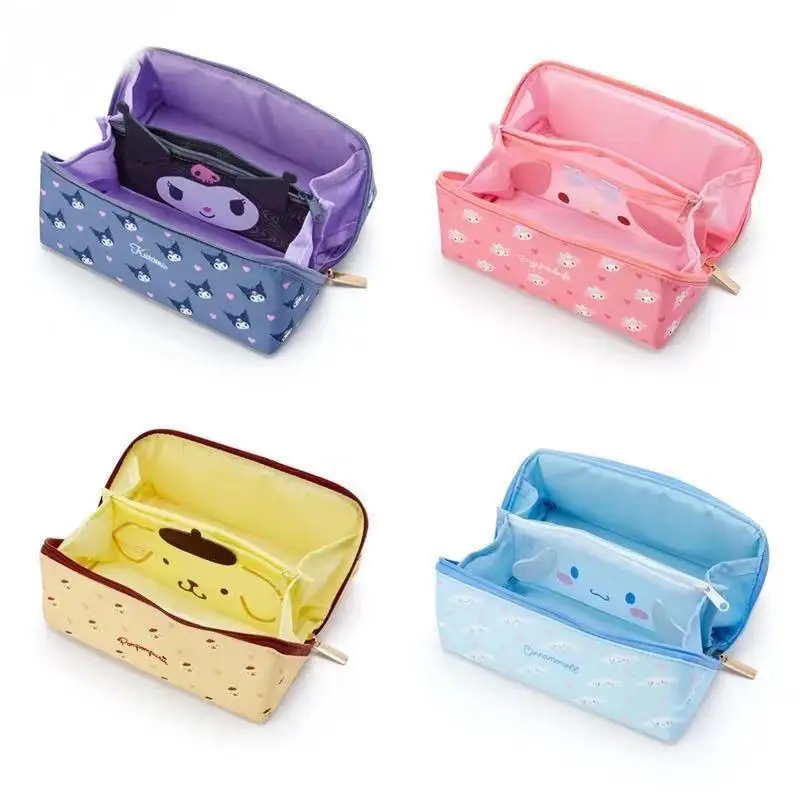 Sanrio Hellokitty Large Capacity Pencil Case Cartoon Cinnamoroll Kulomi Portable Makeup Bag Cute School Pencil Case Stationery