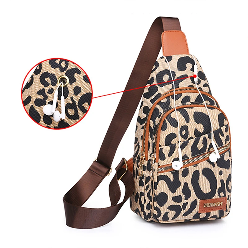 Bolsas femininas de peito de couro PU estampadas leopardo, mochila antiroubo, bolsa tiracolo elegante, bolsa de ombro feminina, vintage da moda, 2023