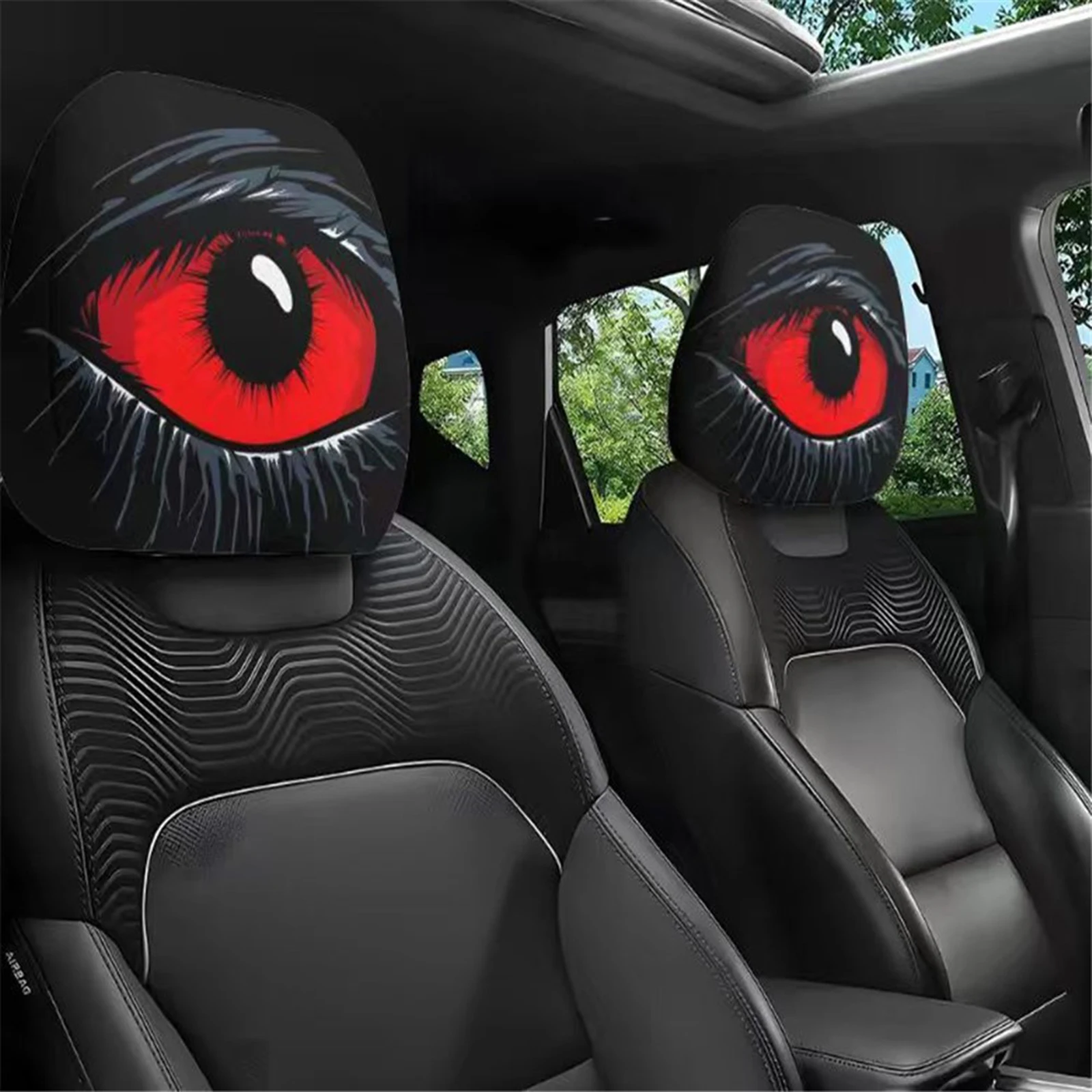 Scary Ghost Face Headrest Cover Elastic Seat Pillow Protector Washable for Cars SUV Truck Universal Stretchy Fabric 2 Pack