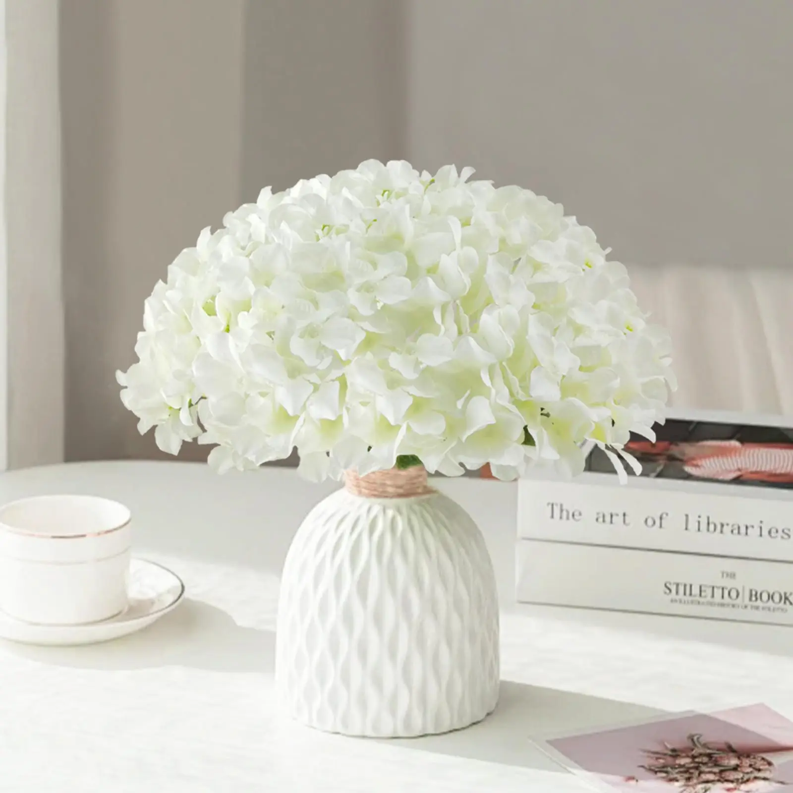 10 Stück Weiße Hortensien Künstliche Blumen mit Stielen Künstliche Hortensienblüten für Innenräume Hochzeit Party Tischdekoration – Detail 2
