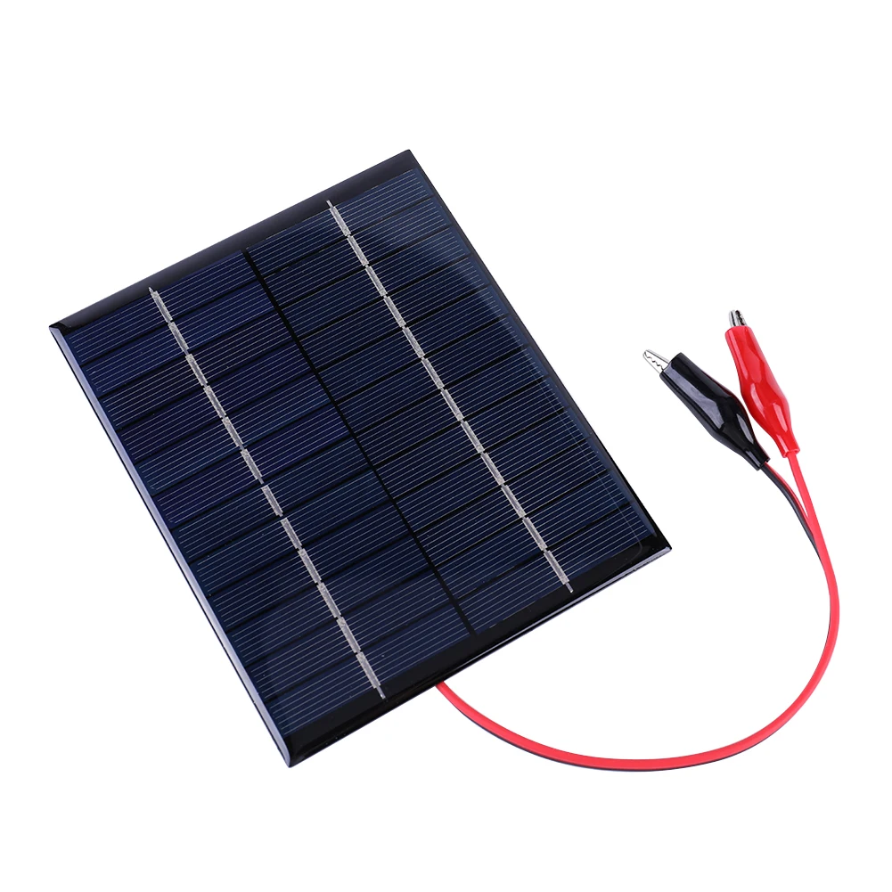 5W 12V Solar Panel Charger Waterproof Mini Small Solar Panel Module with Clip Cable for Lamp Fan Pump for 9-12V Battery Charging