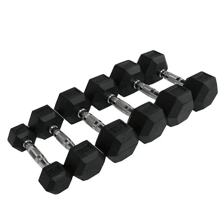 5kg 10kg 15kg 16kg 35kg 20kg 50kg Multi Weight Size Black Rubber Coated Hex Dumbbells on Sale Cheap