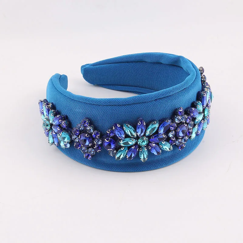 جديد بسيط واسع حافة حجر الراين زهرة عقال للنساء النمط الأوروبي والأمريكي الملونة النسيج الشعر التبعي #2