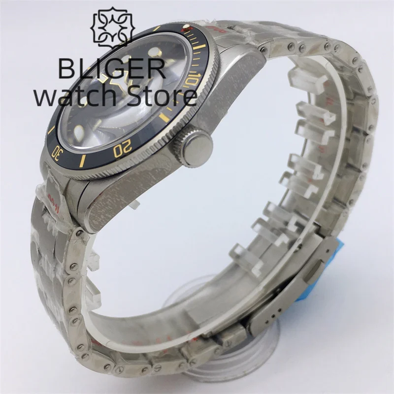 Bliger 39mm NH35A Movement Automatic Mechanical Diving Men\'s Watch Snowflake Hand Dome Glass C3 luminous Dial BB58 Reloj Hombre