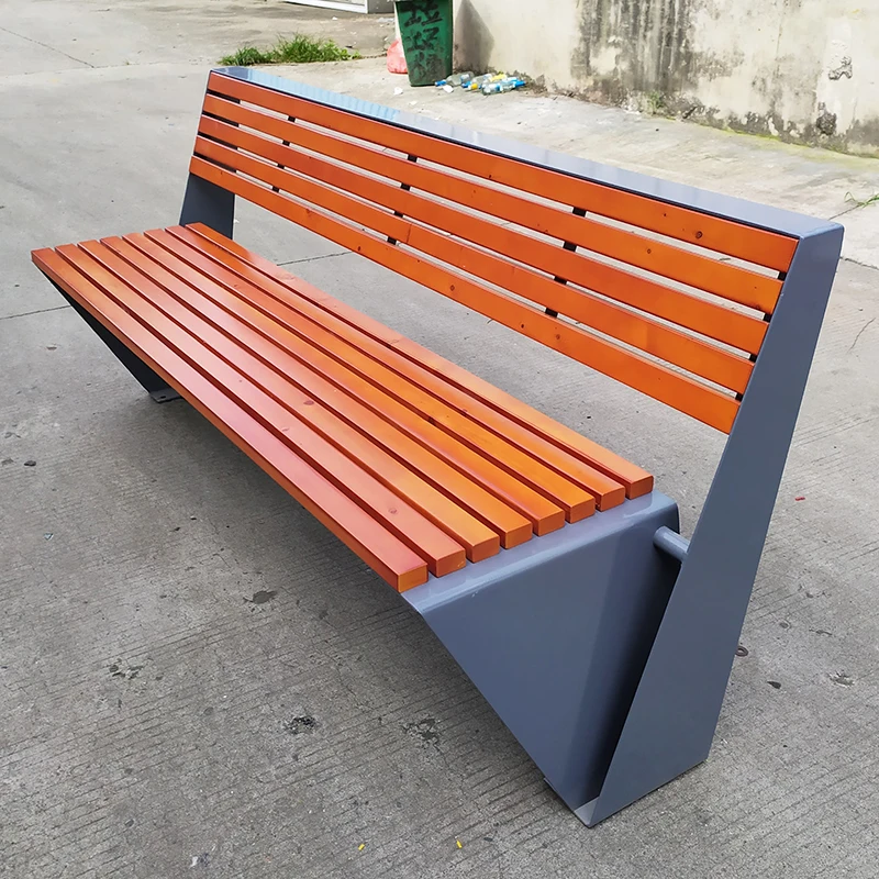 

Modern Public Space Seating Galvanized Outdoor Furniture Metal Powder Coated Finished Matched Wood Slats Park Benches For Sale