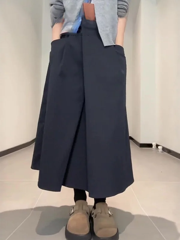 

Юбка А-силуэта средней длины с высокой талией для женщин, корейский стиль, зимняя, больших размеров, с разрезом, для повседневной носки и офиса