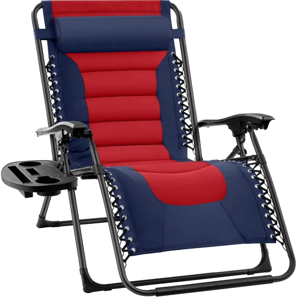 

Oversized Padded Zero Gravity Chair, Folding Outdoor Patio Recliner, XL Anti Gravity Lounger for Backyard w/Headrest,