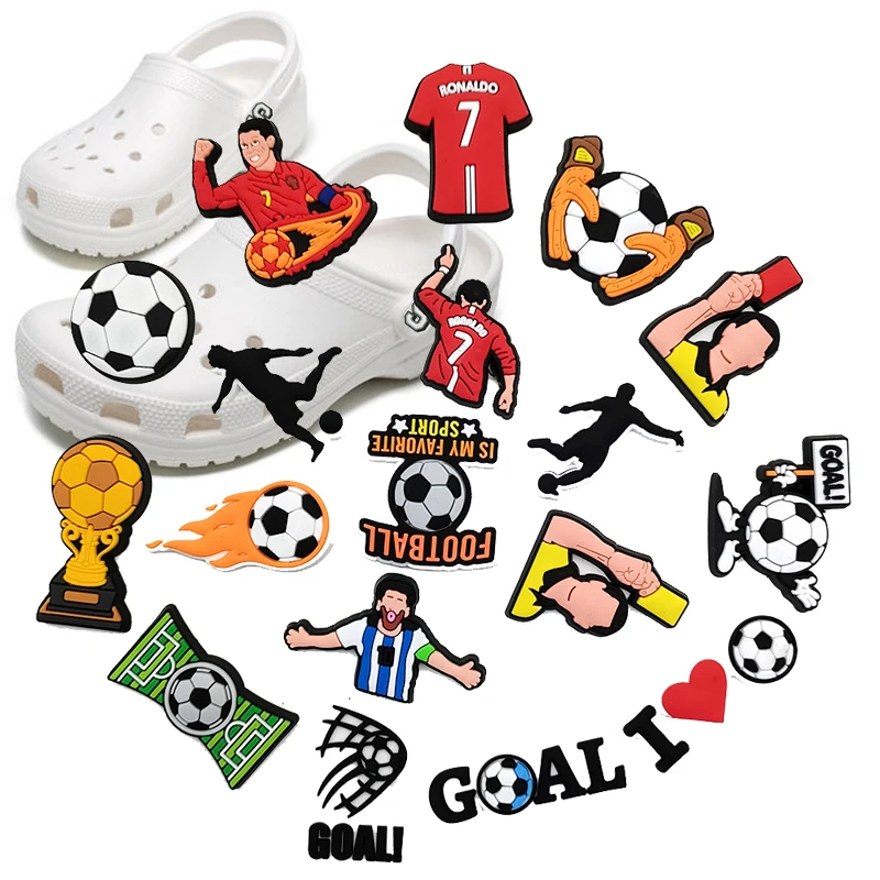 

18pcs New Arrive Football Sport Pins Soccer Shoe Charms Silicone Backpack Wristband Ornament Dropshipping Sale Wholesale Bulk