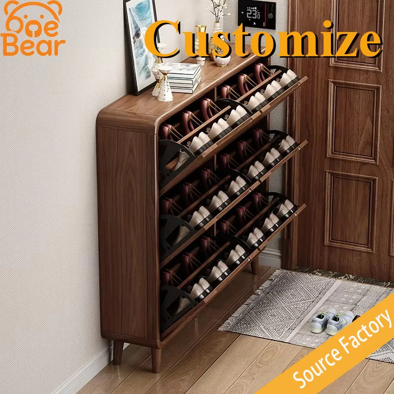 This Ultra-Thin, Multi-Functional Wooden Shoe Cabinet Can Easily Organize Your Living Room or Hotel Space.