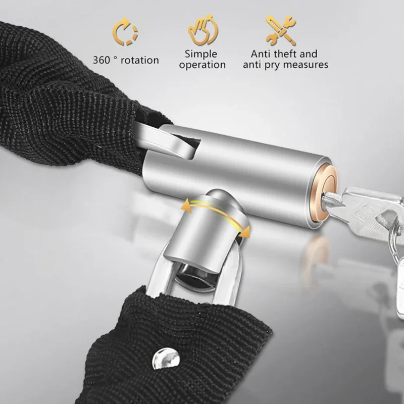 قفل سلسلة الدراجة، قفل أمان عالي التحمل، 60 سم معدني مضاد للسرقة، دراجة جبلية، قفل سكوتر مع مفتاح