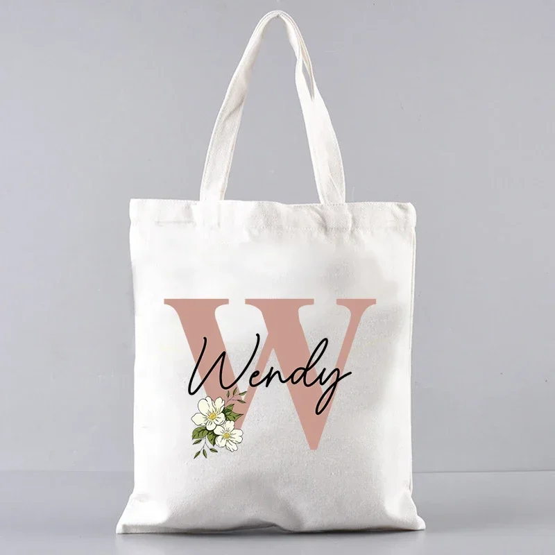 Customized Name White Canvas Bag Personalized Large Capacity Folding Supermarket Shopping Bag Reusable Women Casual Shoulder Bag