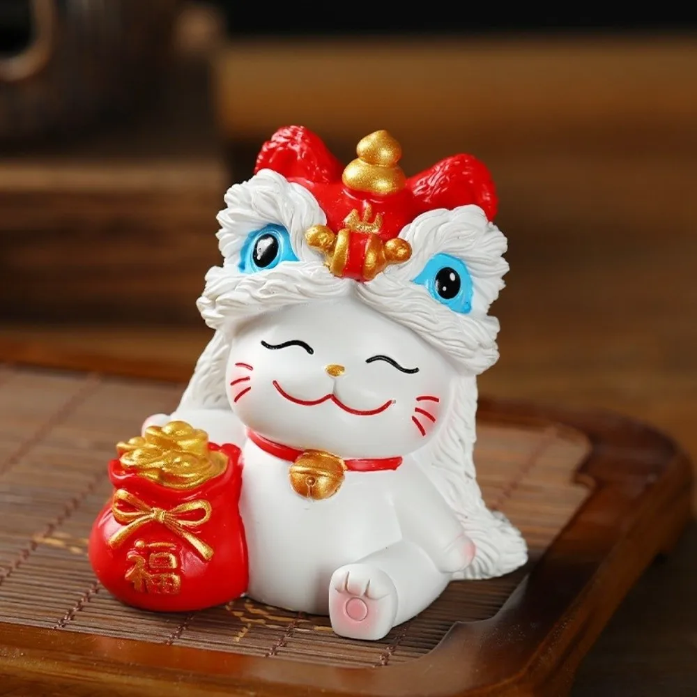 Kawaii Beckoning Cat Desktop Ornament Wealth Decoration Lucky Cat Sculpture Cute Good Fortune New Year Cat Statue Living Room