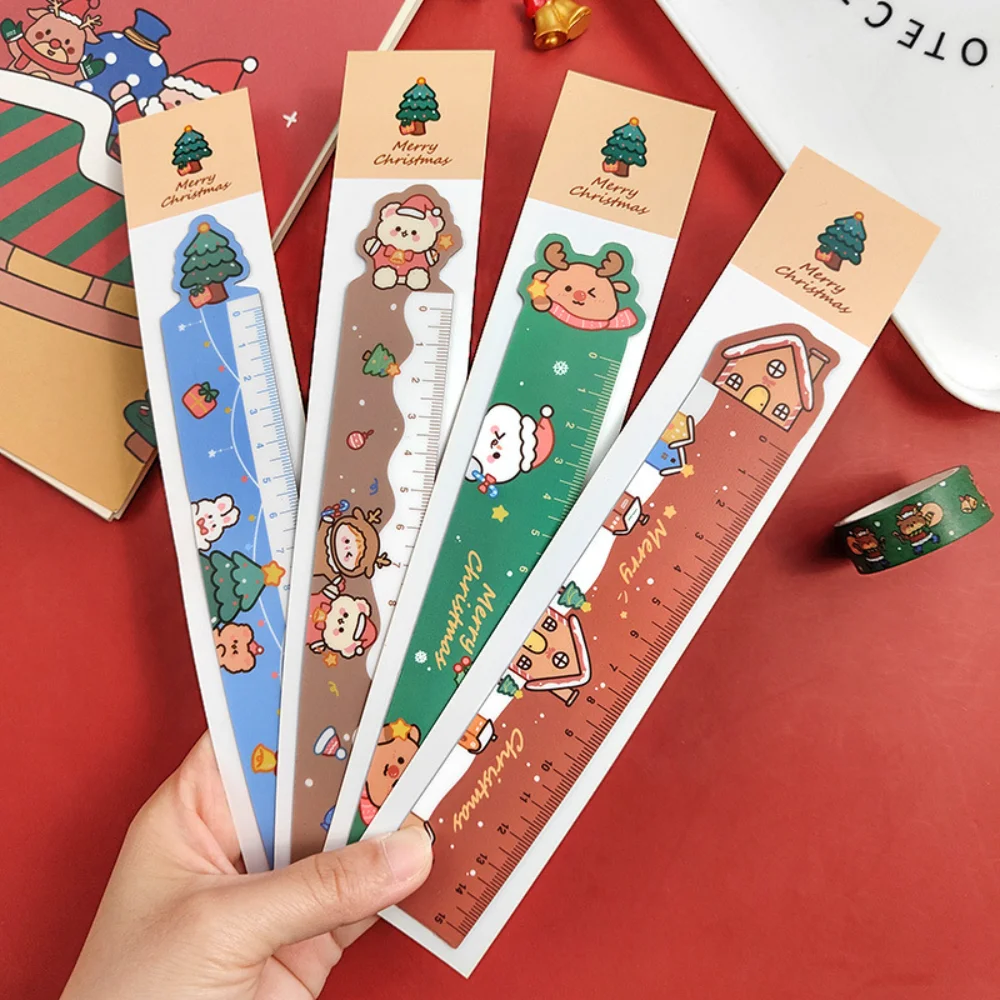 Cartoon Christmas Ruler 15cm School Ruler With Centimeters Kawaii Student Multi Functional Ruler Drawing Learning Measuring Tool