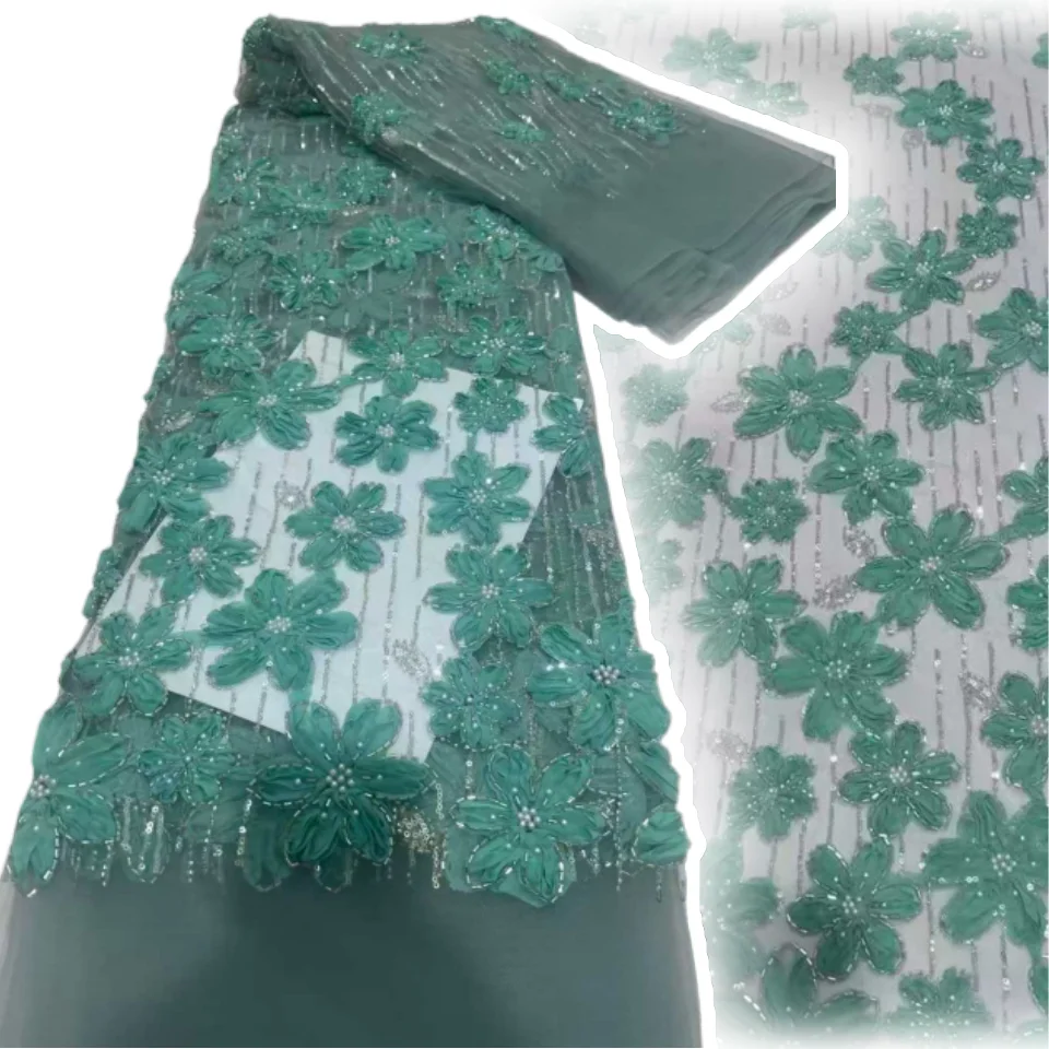 

Африканская кружевная ткань с блестками и бисером, 2022, высокое качество, кружевная ткань с французской вышивкой и бисером для нигерийского свадебного шитья SZ1726
