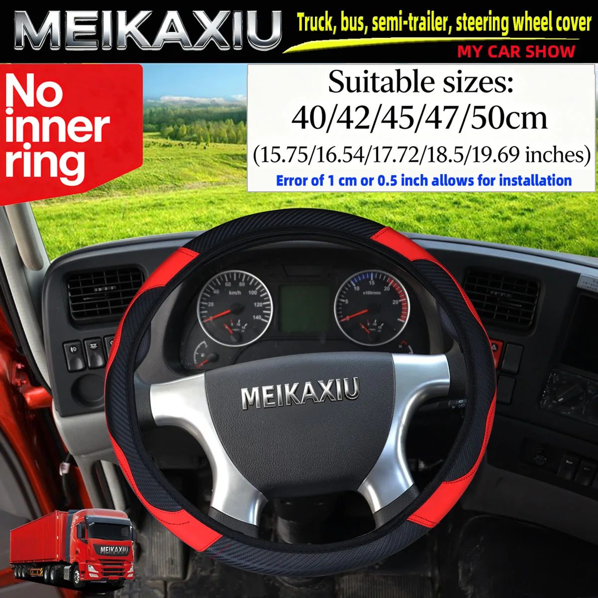 Adjustable Large-Sized Carbon Fiber PU Leather Steering Wheel Cover for Truck Van Bus - Multiple Sizes 40/42/45/47/50cm Automoti