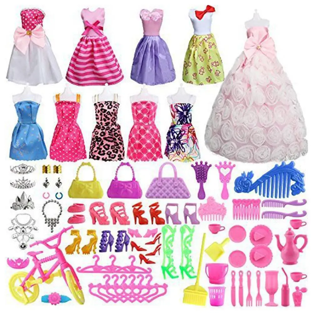 Pretend Play Conjunto de Roupas para Meninas, Roupas de Boneca com Acessórios, Traje Infantil, Festa de Casamento, 85 PCs