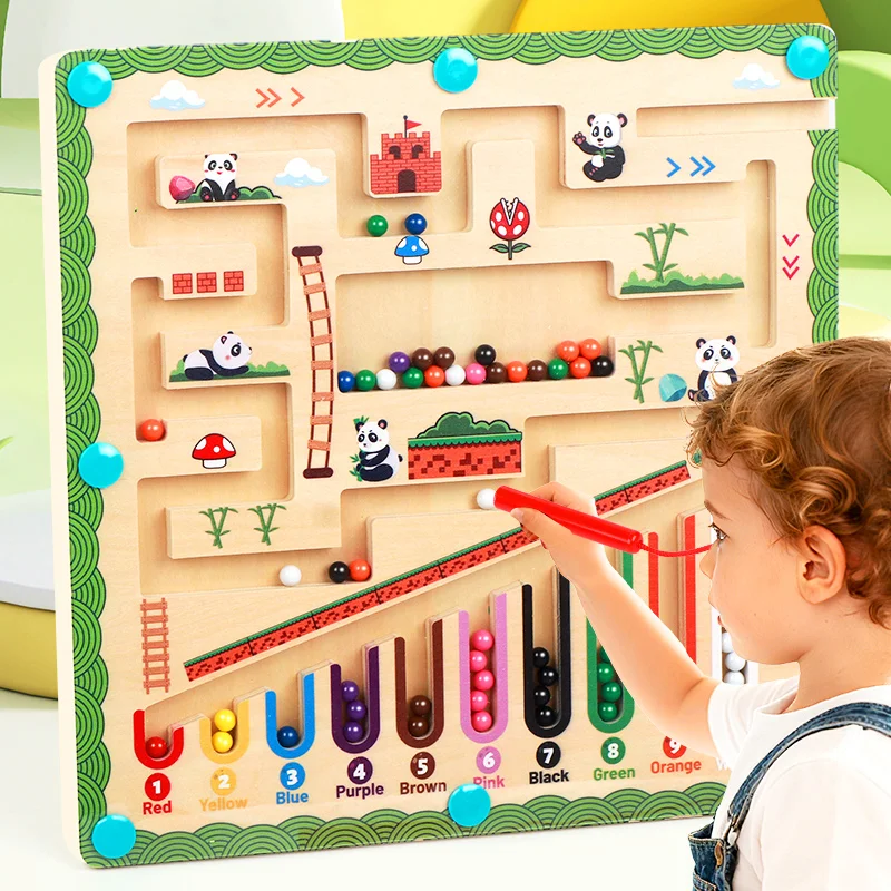 Wooden Panda Magnetic Bead Maze - Multifunctional Logic Puzzle Toy Children's Color Sorting And Fine Motor Skill Development