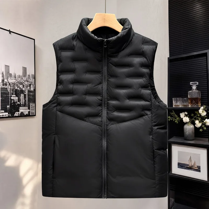 Winter Men Vest Jacket Smooth Fabric Waterproof Zipper Solid Color Quilting Sports Waistcoat Warm Stand Collar Sleeveless Coat