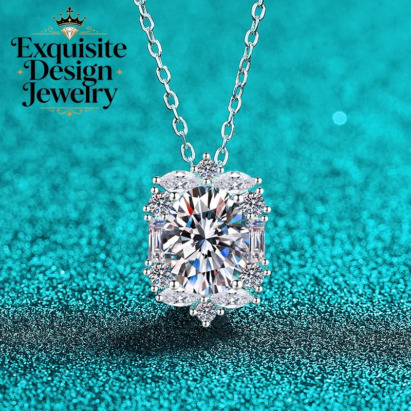 Exquisite Platinum PT950 2-carat Moissanite Necklace, Royal Luxury Egg-shaped Diamond Pendant Fashion Collarbone Chain for Women