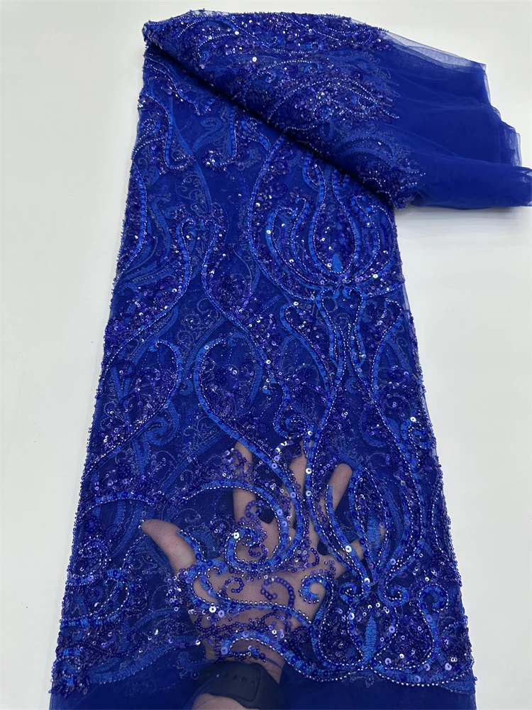 Latest African Lace Fabric, Luxury French Sequins, Mesh Lace Fabric, High-end Handmade Beaded for Wedding, 2026
