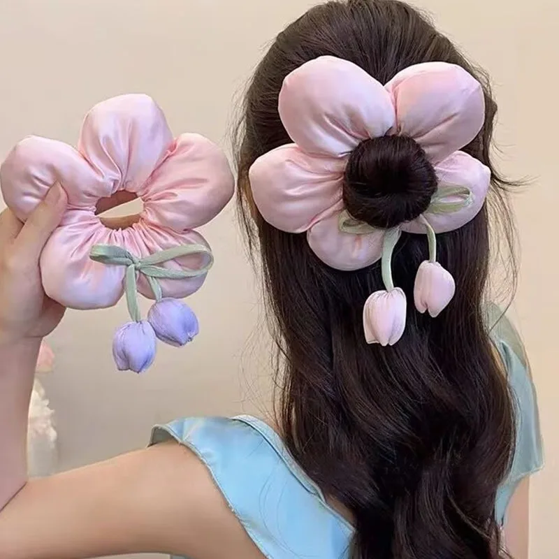 

Tulip flower streamer large intestine ring back of head ball head ponytail headrope super fairy sweet photo hair accessories