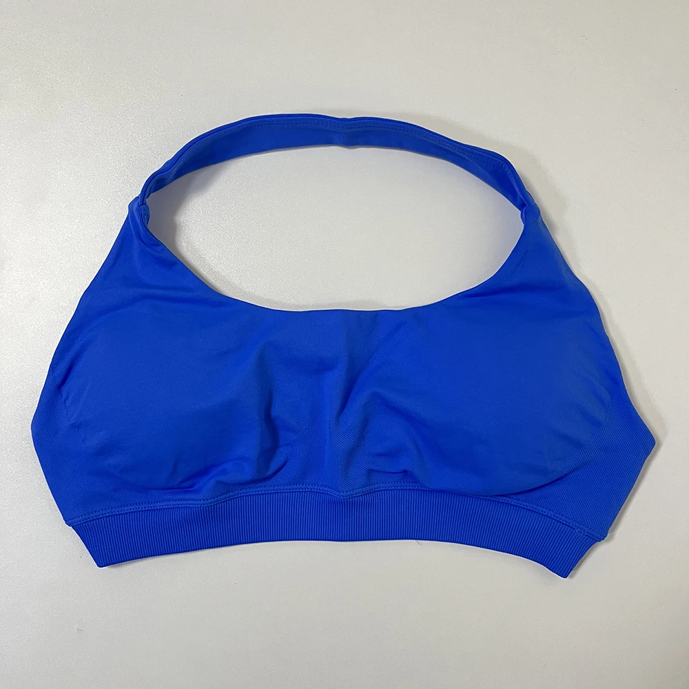 インパクトスポーツブラ 女性用 シームレス ホルターネック ストラップ ヨガブラ セクシー オープンバック パッド入り スポーツトップ ミディアムサポート ジム クロップトップ