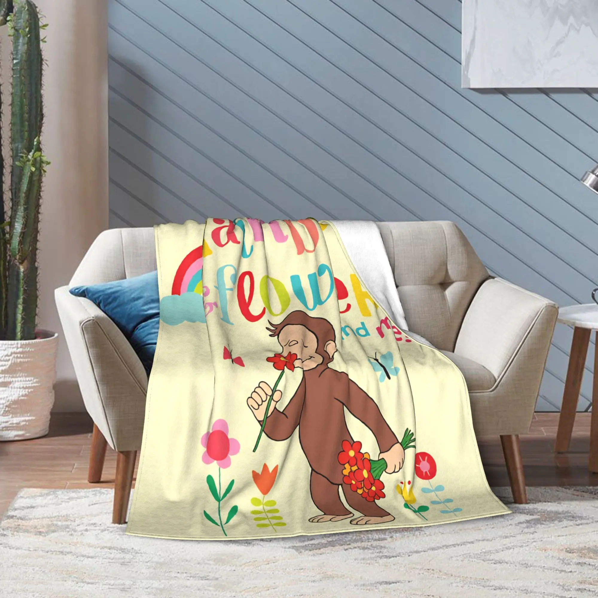 Curious George Monkey Flannel Blanket Girls  Comfortable Throw Blanket Spring Living Room Bedspread Sofa Bed Cover