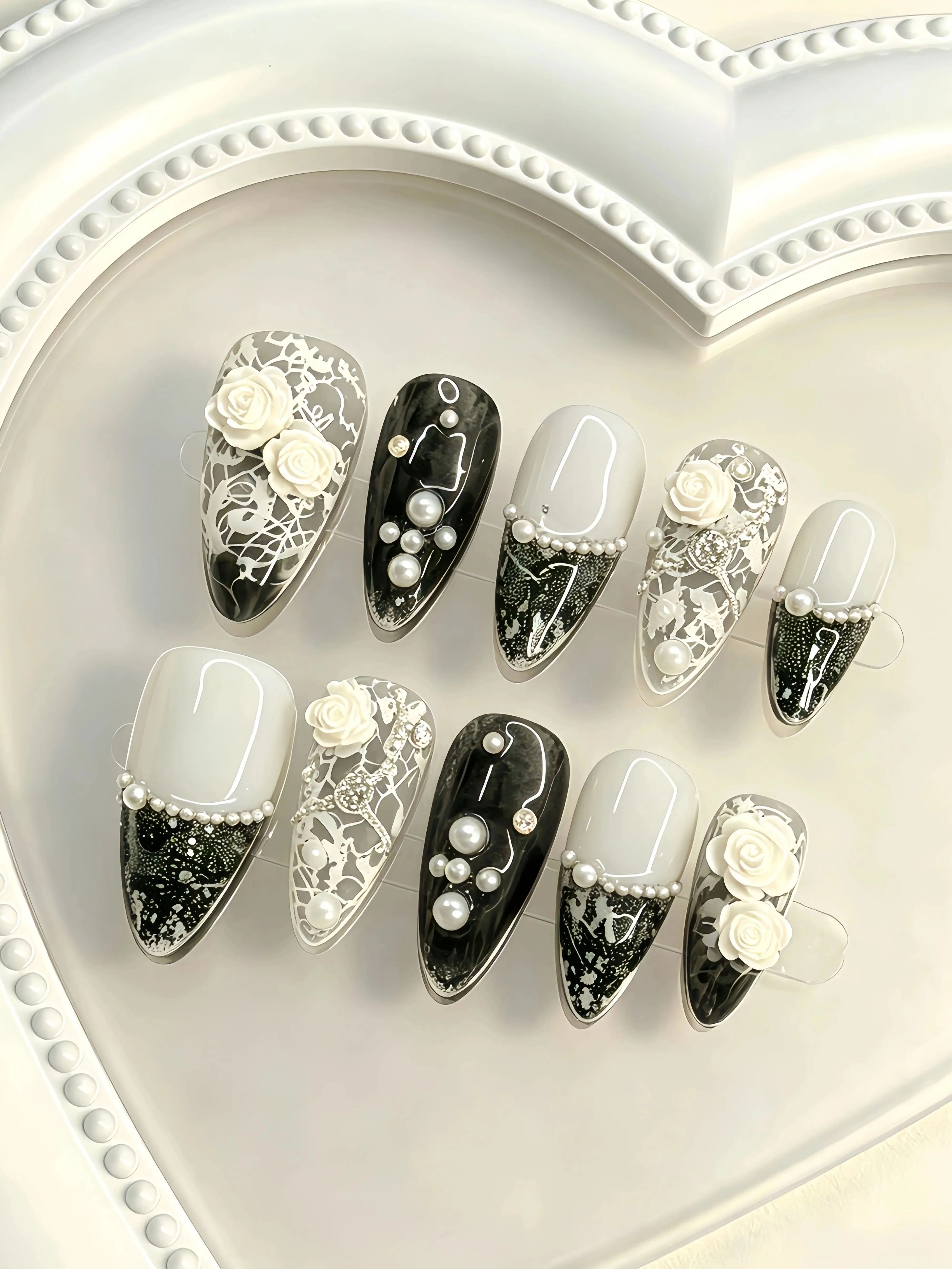 Nail Art Glitter - 10피스 세트, 아몬드 모양 웨어러블 네일,