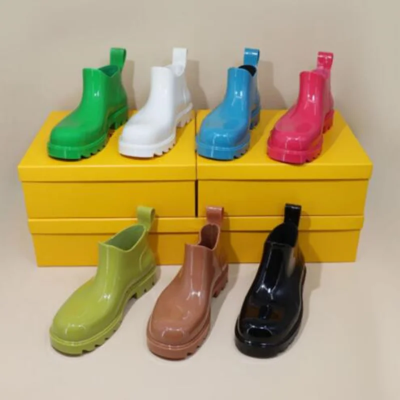 Rain Boots Women New In Luxur Thick Bottom Candy Color Women's Rain Galoshes Waterproof Jelly Short Boots Free Shipping