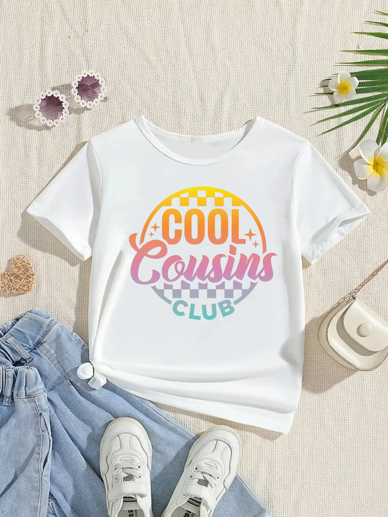 

Kawaii Kids Clothes Colorful Cool Cousins Club Letter Printed T Shirt Girls/Boys Summer Short Sleeve Shirt Toddler Shirt