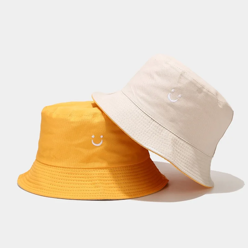 New Smile Face Double-Sided Fisherman Hat men And Women Street Trend  Hat Travel Sunscreen Couple Panama Hat Summer Colorful