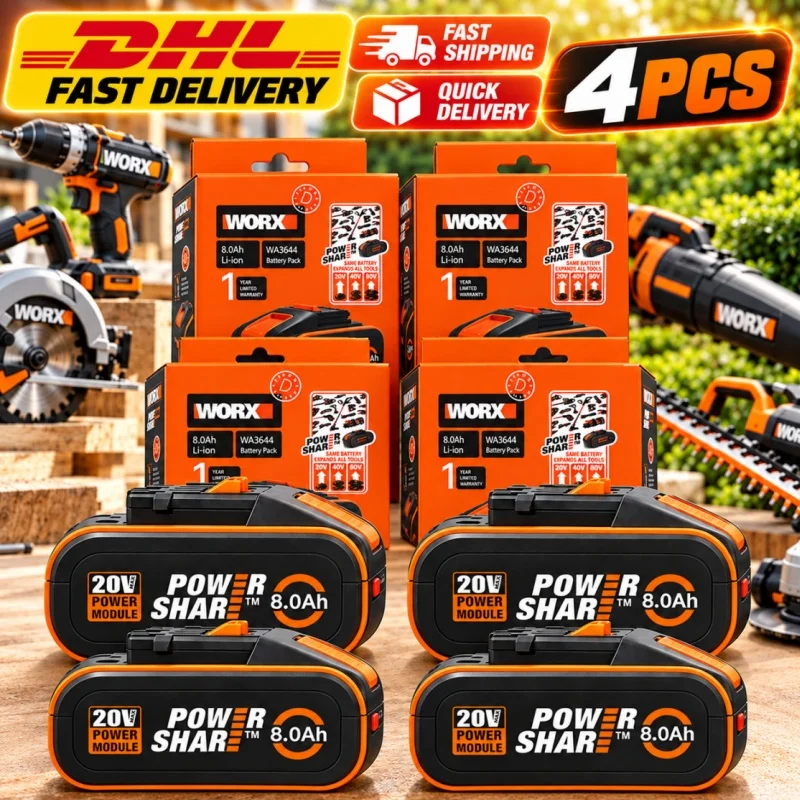 100% Original Worx 20V 8.0Ah Lithium Battery Rechargeable WA3553 WA3551 WA3553.1 WA3570 for All WORX Electric and Garden Tools