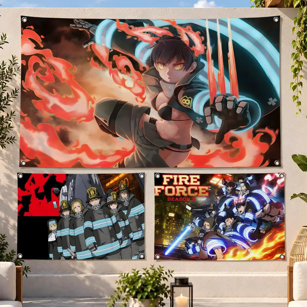 Anime Shonen Action Fire Force Flags Fan Flag Banner Wall Hanging Outdoor Yard Camping Dorm Garage Party Home Decor Gift