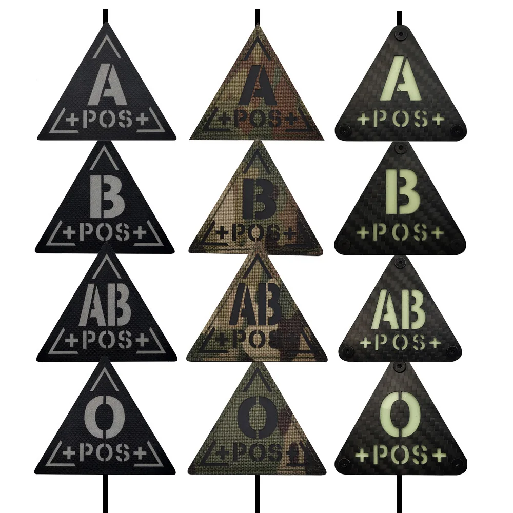 Insignia de grupo sanguíneo Triangular cortada con láser, versión de fibra de carbono, parche luminoso, IR, reflectante, CP, Camuflaje, brazalete, parche luminoso para mochila