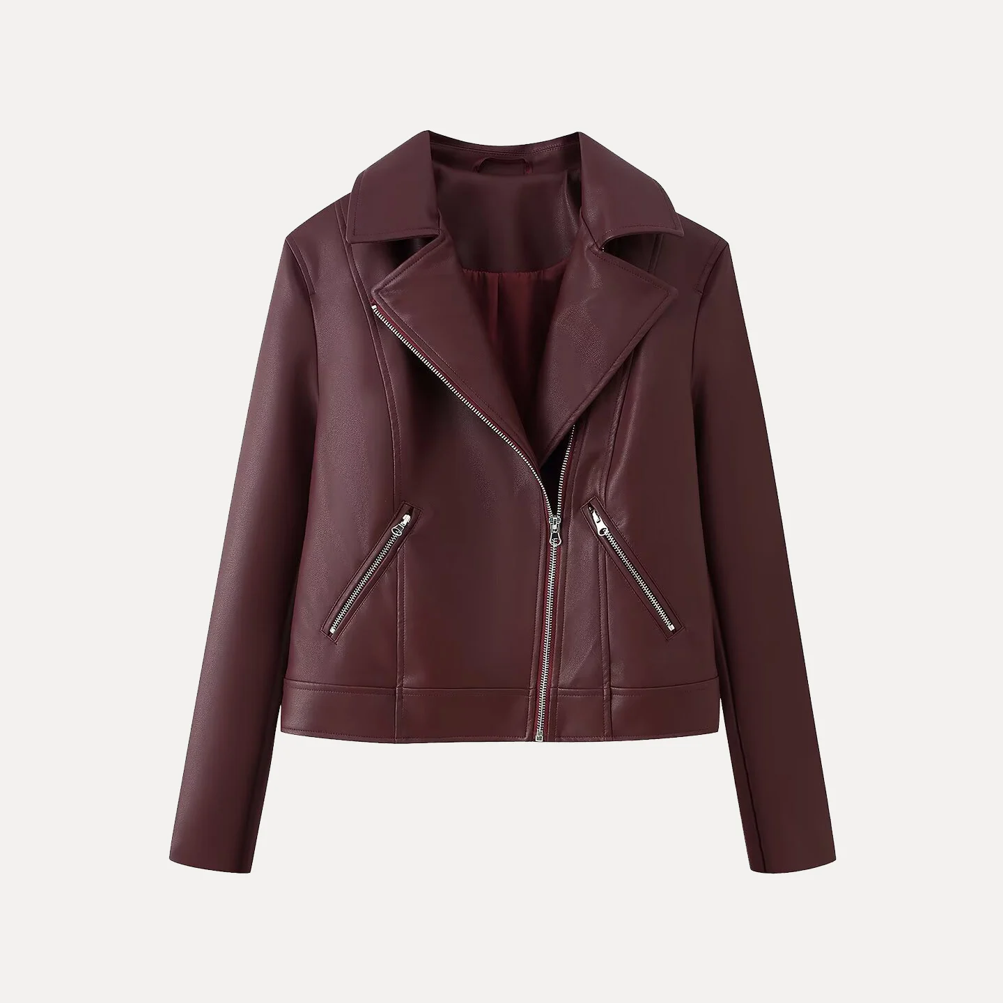 Nova Jaqueta Fena de Couro Estilo Motocicta com Lapela e Zíper, Coleção Outono 2025 – Ajuste Padrão, Moda Casual e Per...