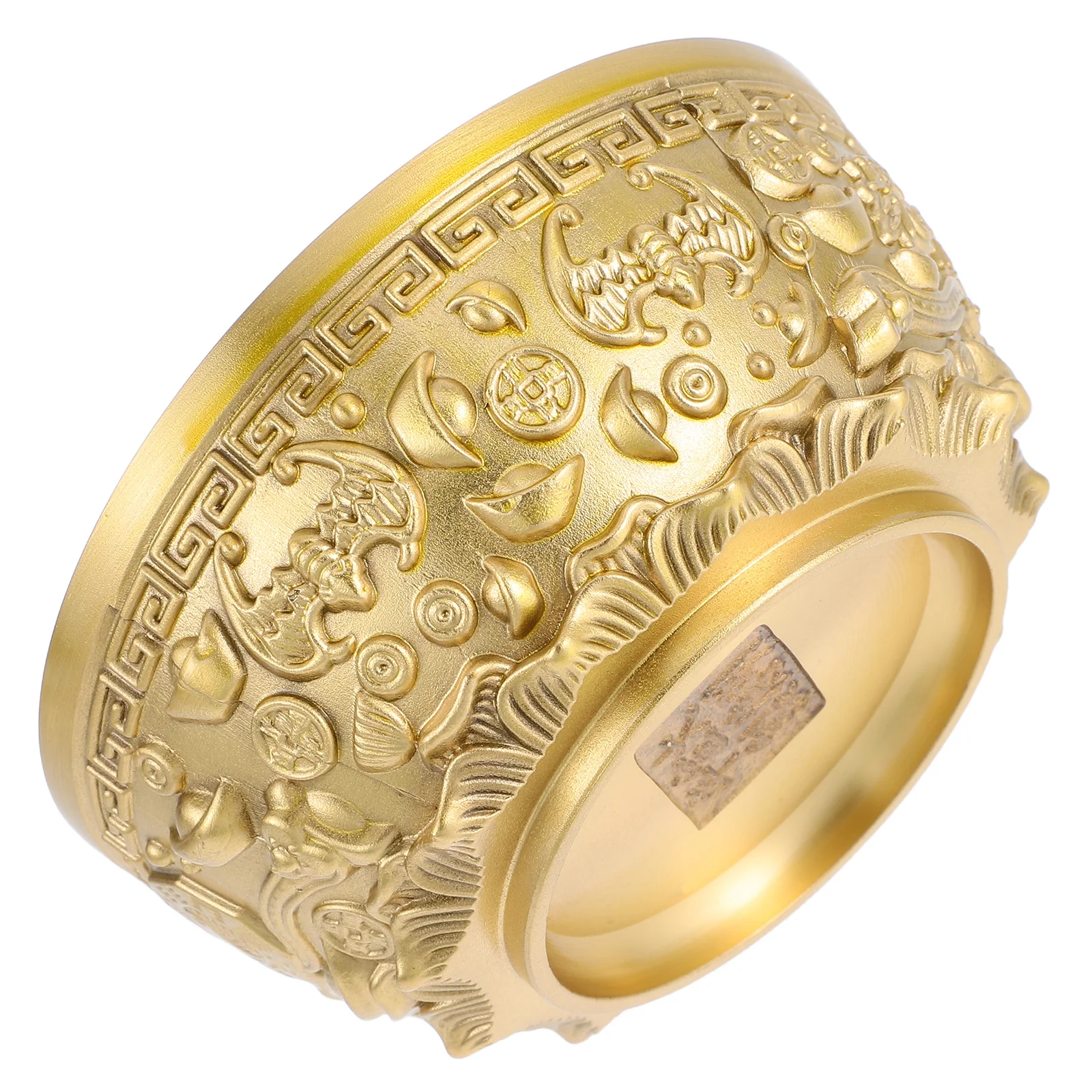 

Golden Tone Treasure Desktop Home Office Decoration Chinese Fortune Basin Brass Money Decorative Offering Wealth Home Adornment