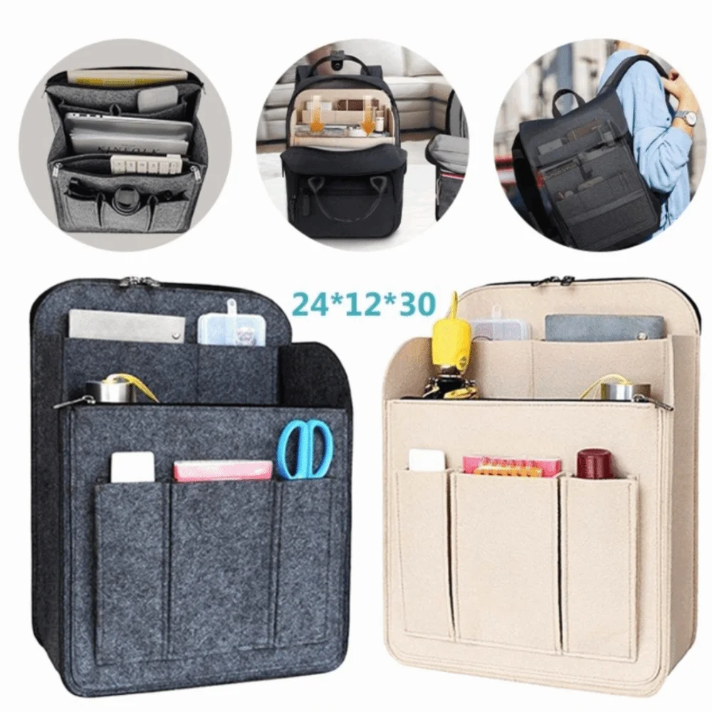 Vilten rugzak-organizer inzetstuk Multi-pocket Multi-layer inzetstuk Cosmetische tas Grote capaciteit Effen kleur Rugzak-inzetstuk Buiten