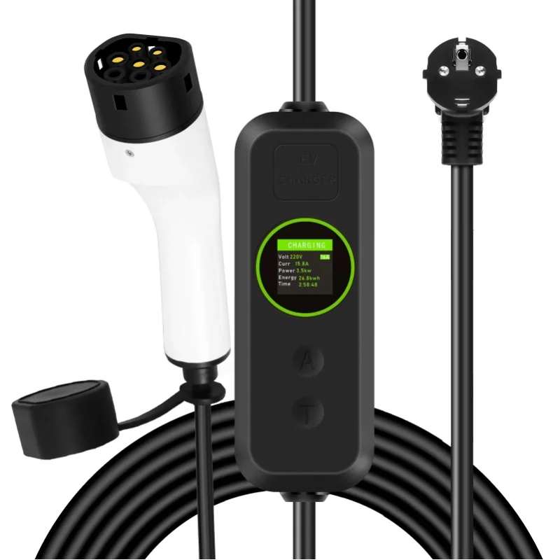Podofo Typ 2 16A 3,5KW Tragbares EV-Ladekabel 8/10/13/16A IPX5 Elektroauto-Ladekabel Tragbares EV-Ladegerät Einstellbares Elektroauto-Ladegerät mit Bildschirm für Mercedes Tesla