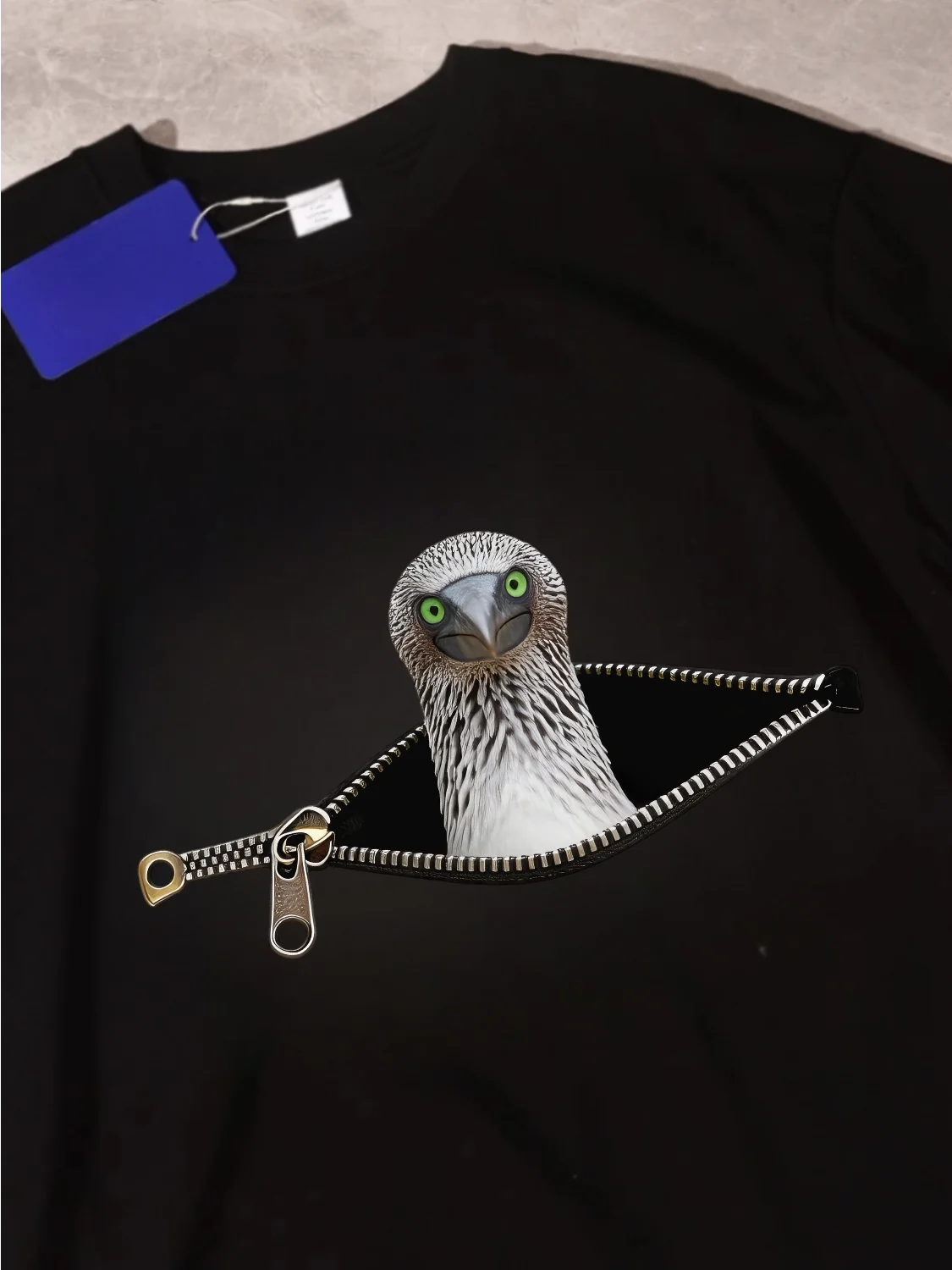 Retro Cotton Zipper Short Sleeve T-Shirt Bird Watching Wild Bird Guide Book Print Casual Summer Top for Men And Women