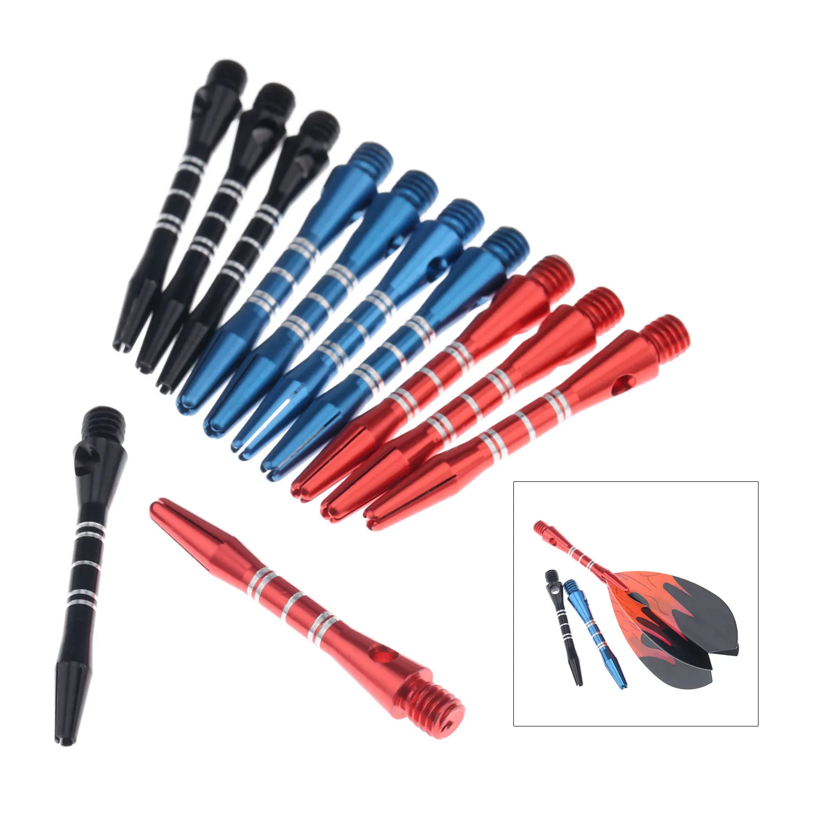 12 Pcs/set 35mm Professional  Darts Shafts Aluminum Alloy Stem Shafts 3 Colors Black+Blue+Red 2BA Thread Dart Replacement