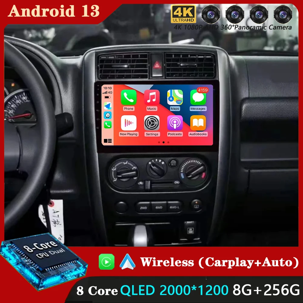 Android 13 Carplay Car Radio For Suzuki Jimny 3 2005 - 2019 Navigation GPS Multimedia Player WiFi+4G stereo 2 DIN BT 360 camera