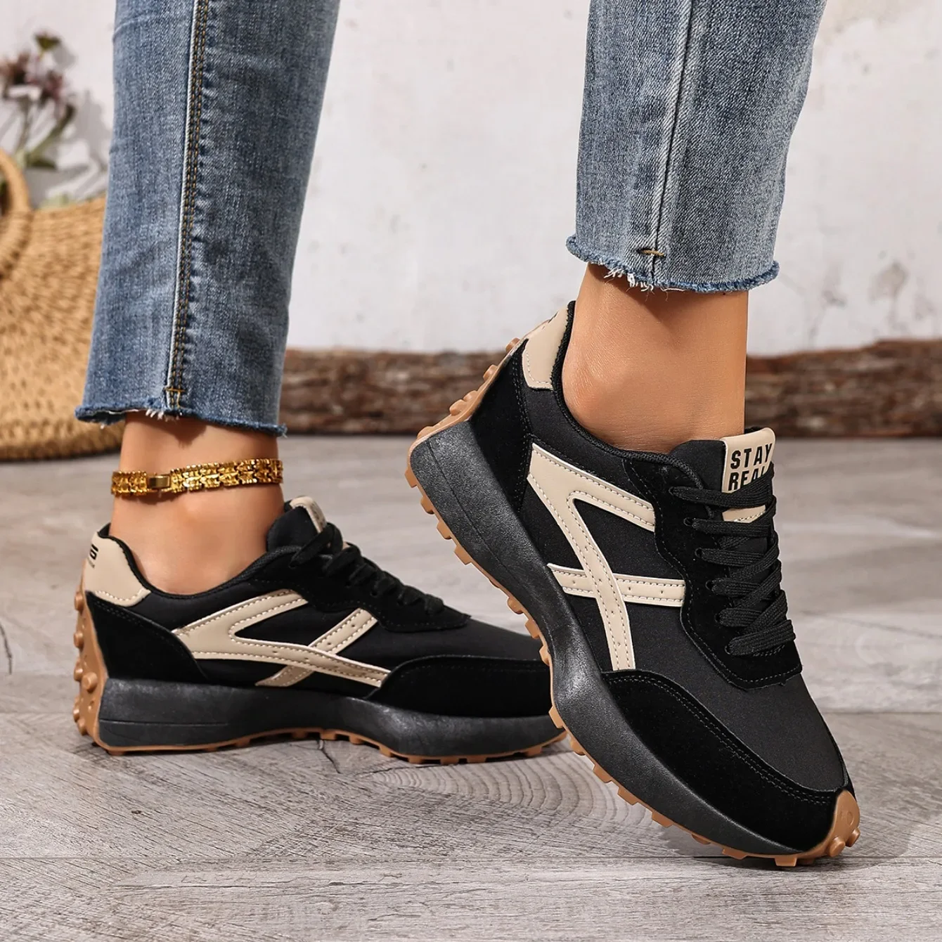 2025 Neue Damen-Sneaker Frühling Casual Schnür-Sportschuhe Luxus-Plattform Rutschfeste Laufschuhe Damen Zapatos De Mujer – Detail 9
