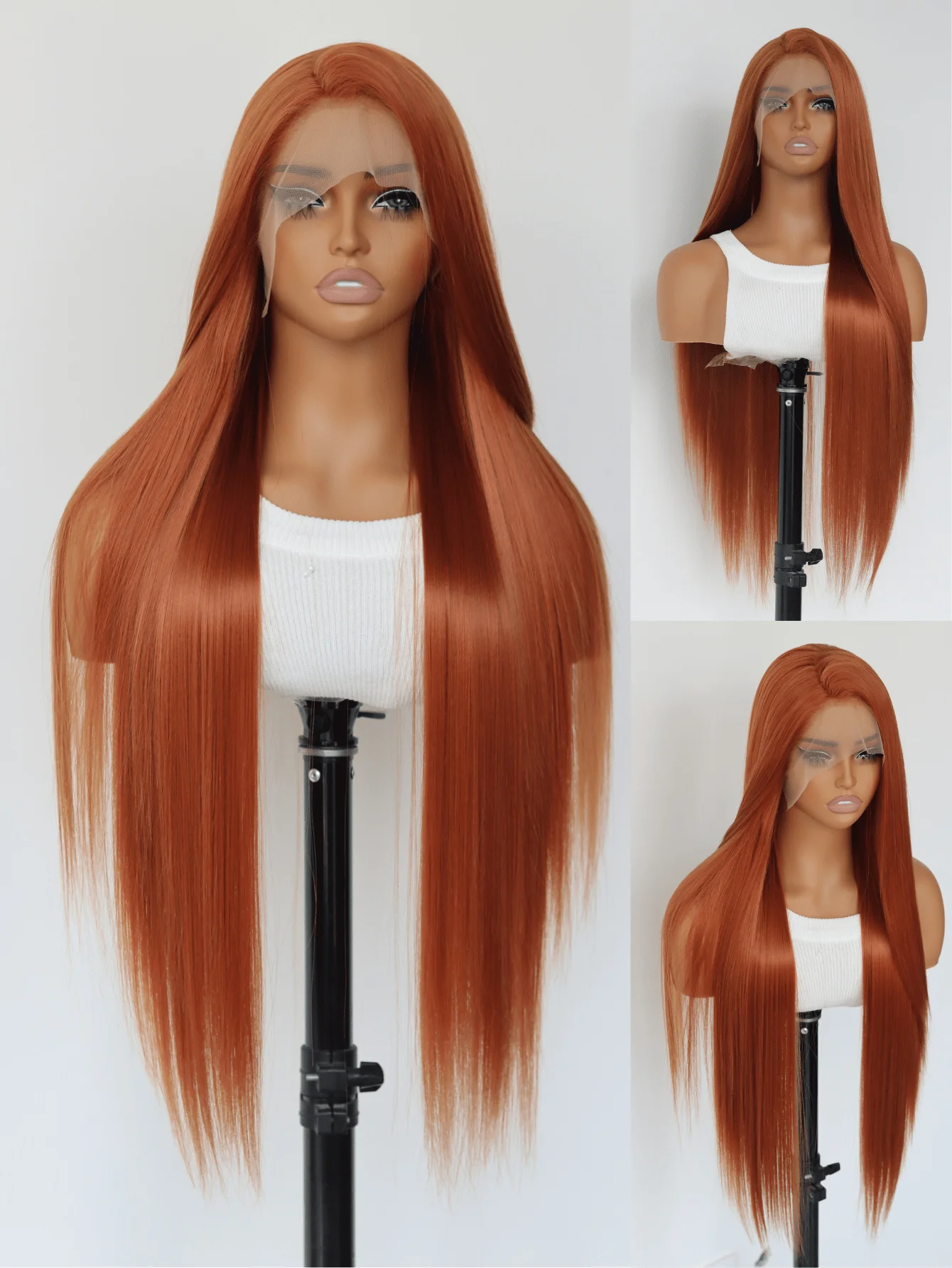 Dark Orange Synthetic Lace Front Wig, Silky Straight