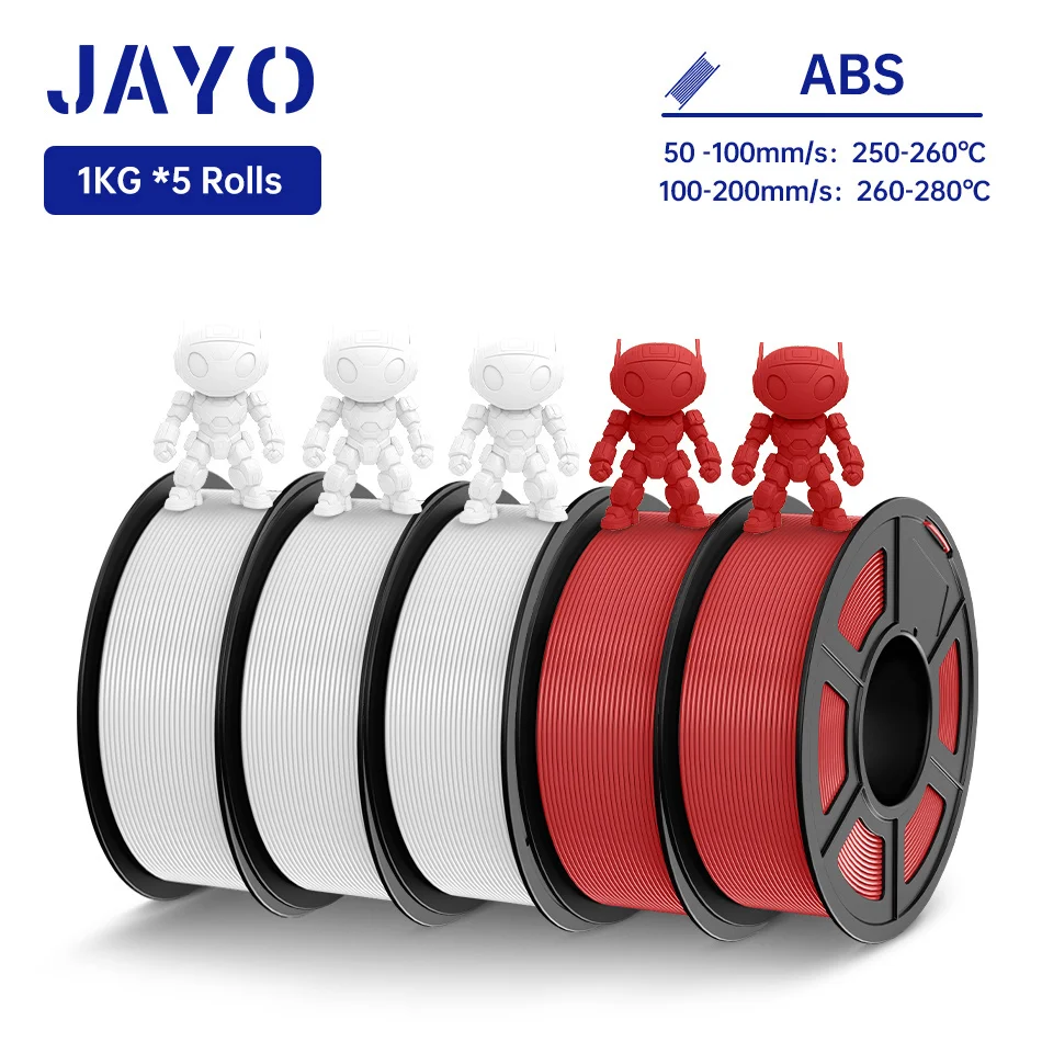 JAYO ABS 3D-Drucker-Filament 5KG 1,75mm ABS für 3D-Drucker, ABS 3D-Drucker-Filament mit Heißverformung 90°, Perfekt für Funktionale Prototypen & Mechanische Teile