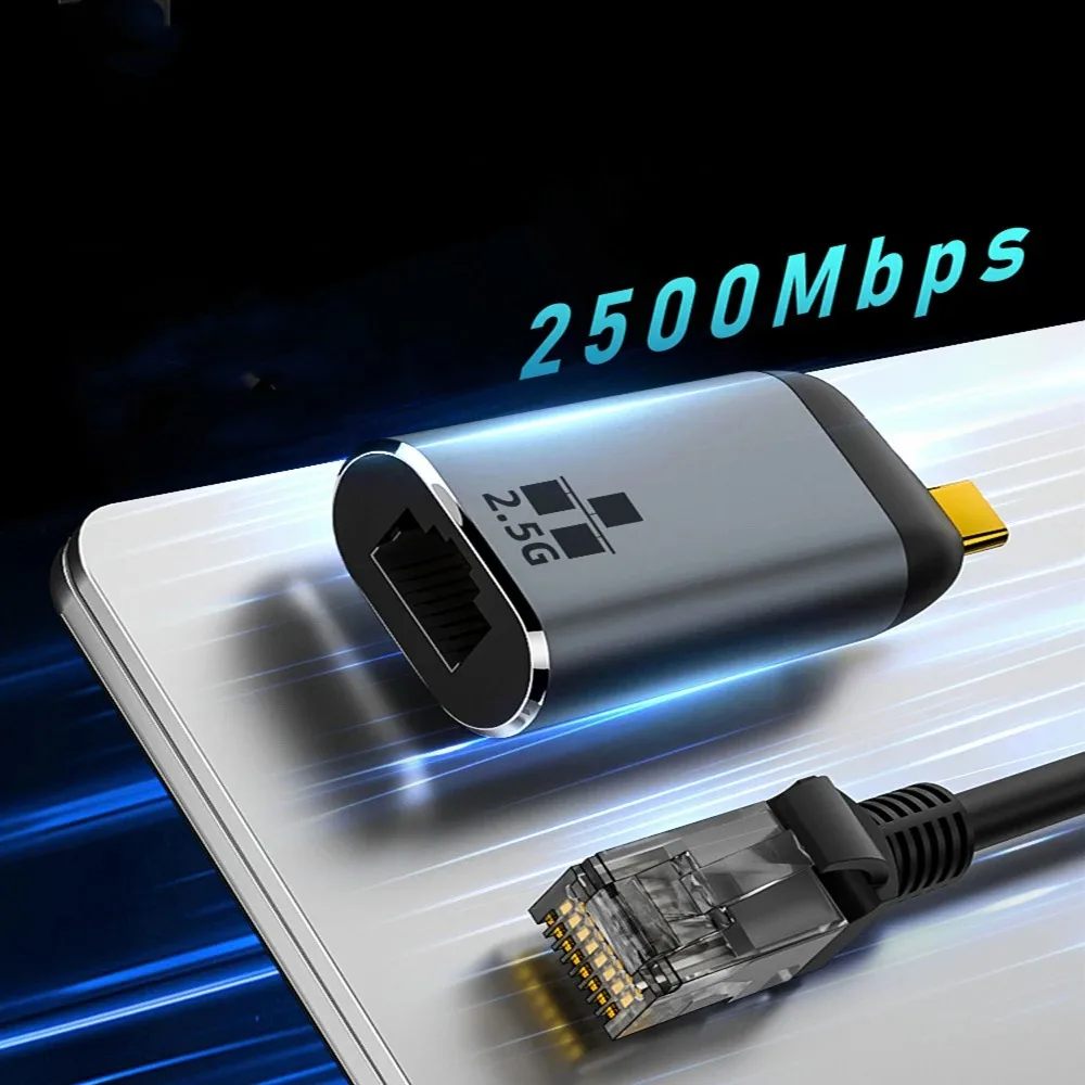USB C 100/1000/2500Mbps Ethernet Adapter Compatible with Thunderbolt3 Type-C to RJ45 Port External Network Card Converter